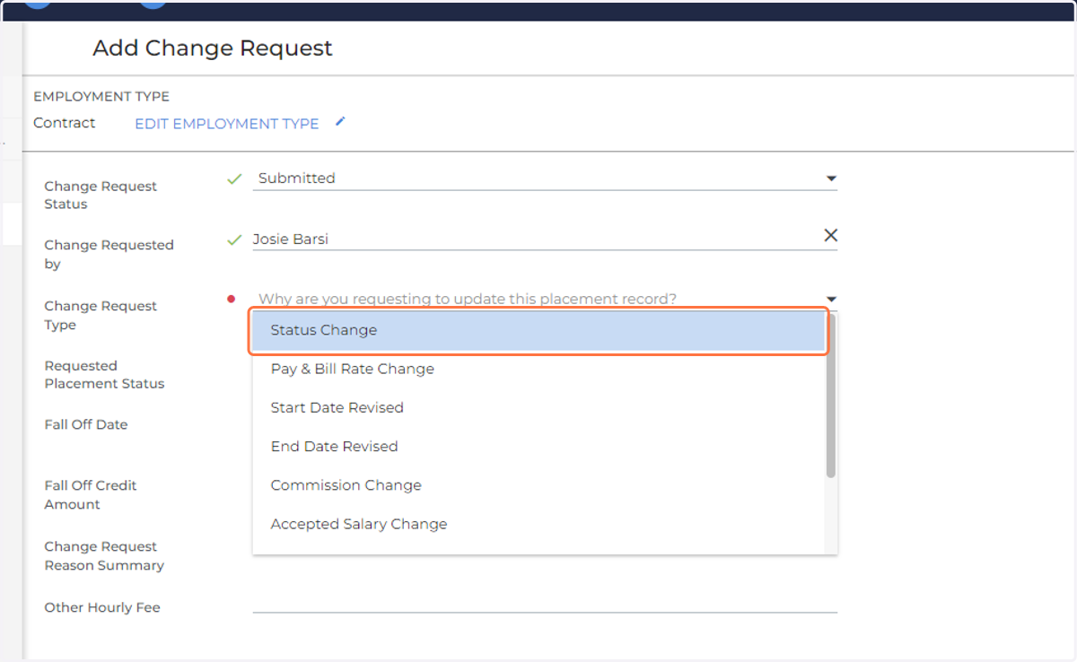 Click on Status Change