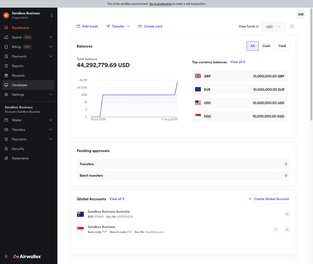 Login to your Airwallex Account & click on Developer