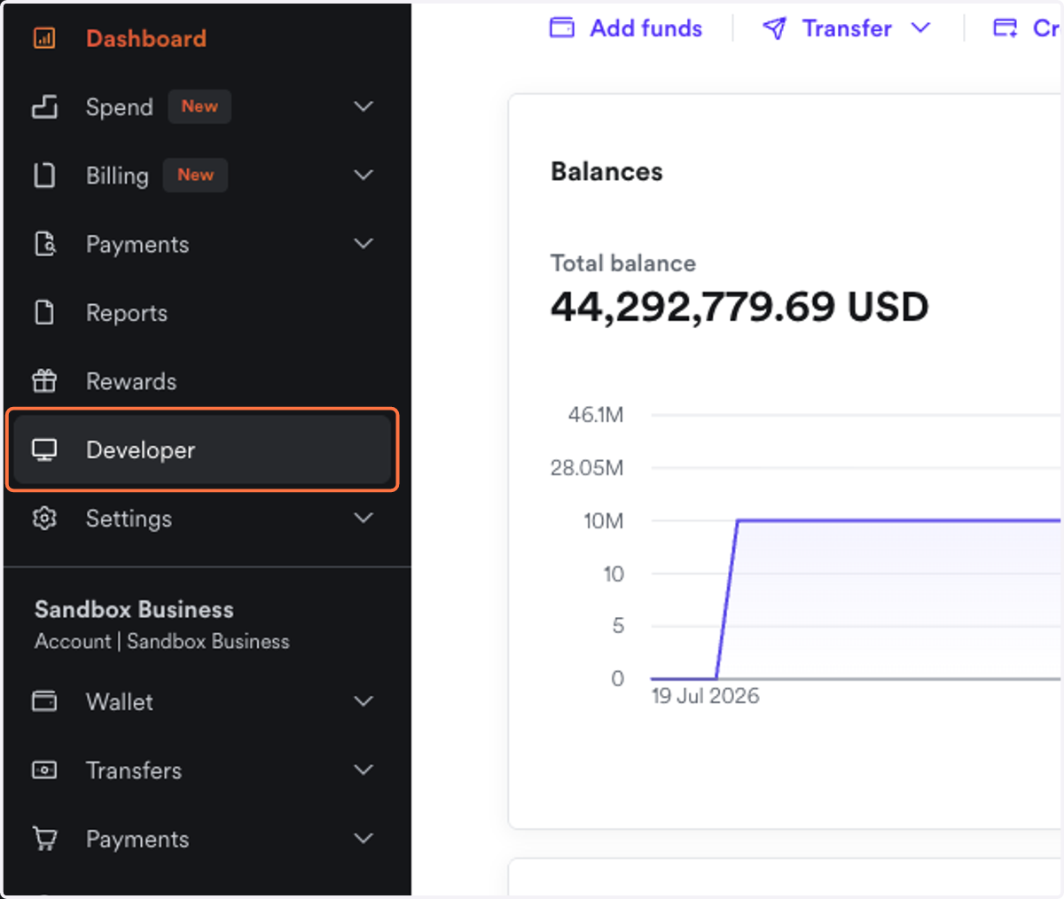 Login to your Airwallex Account & click on Developer