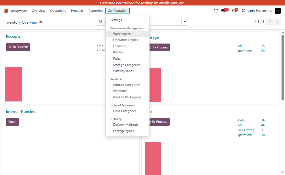 Navigate to: Configuration → Warehouses