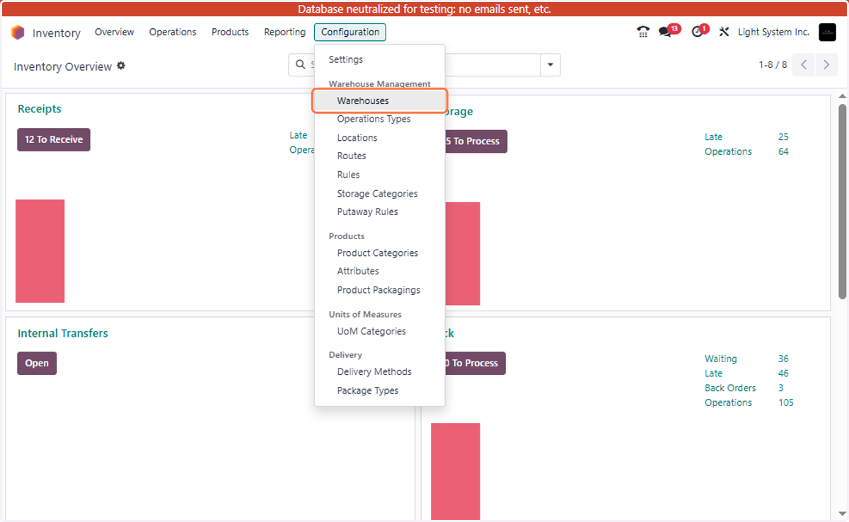 Navigate to: Configuration → Warehouses