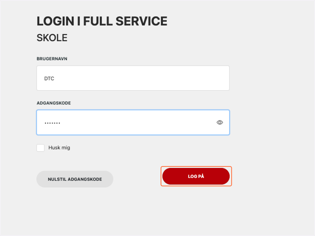 Start med at logge på Fullservice
