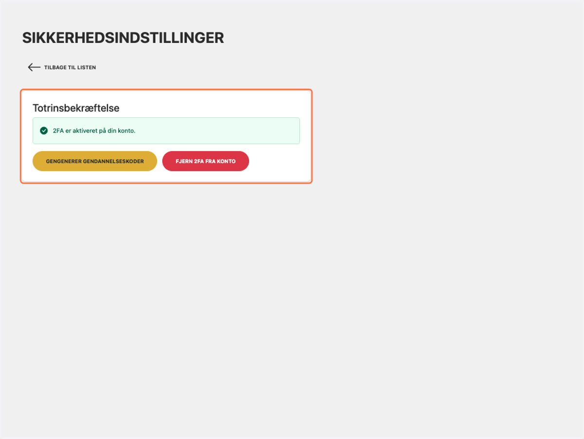 Du er nu færdig og har opsat 2 faktor på dit login og vil fremadrettet bliver bedt om at bruge 2 faktor når du logger ind.