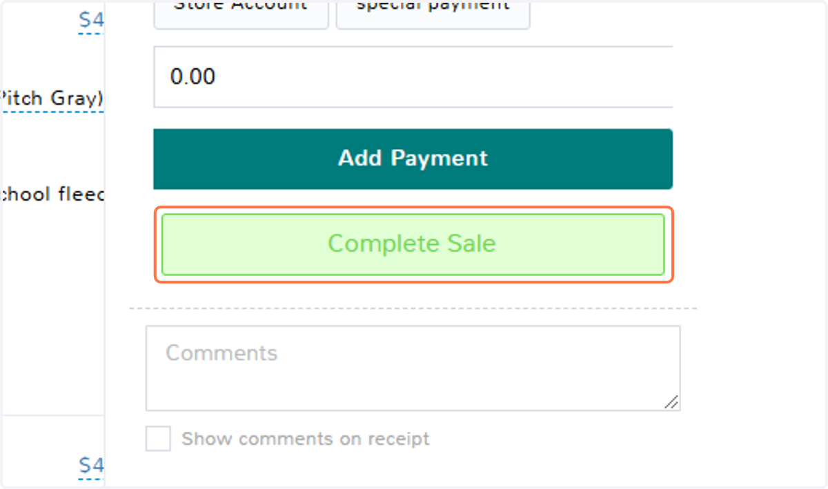 Click on Complete Sale