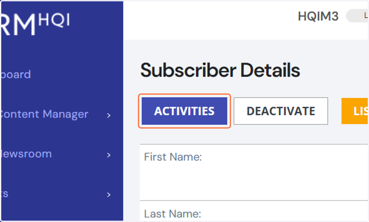 In the subscriber details page, click on the Activities tab to view recent activity.