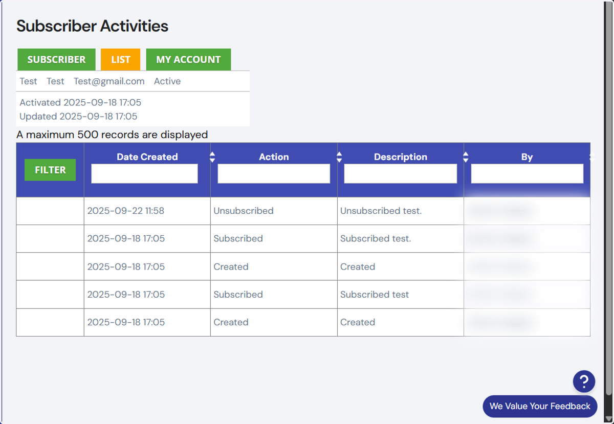 You should now be able to view the subscribers activities.
