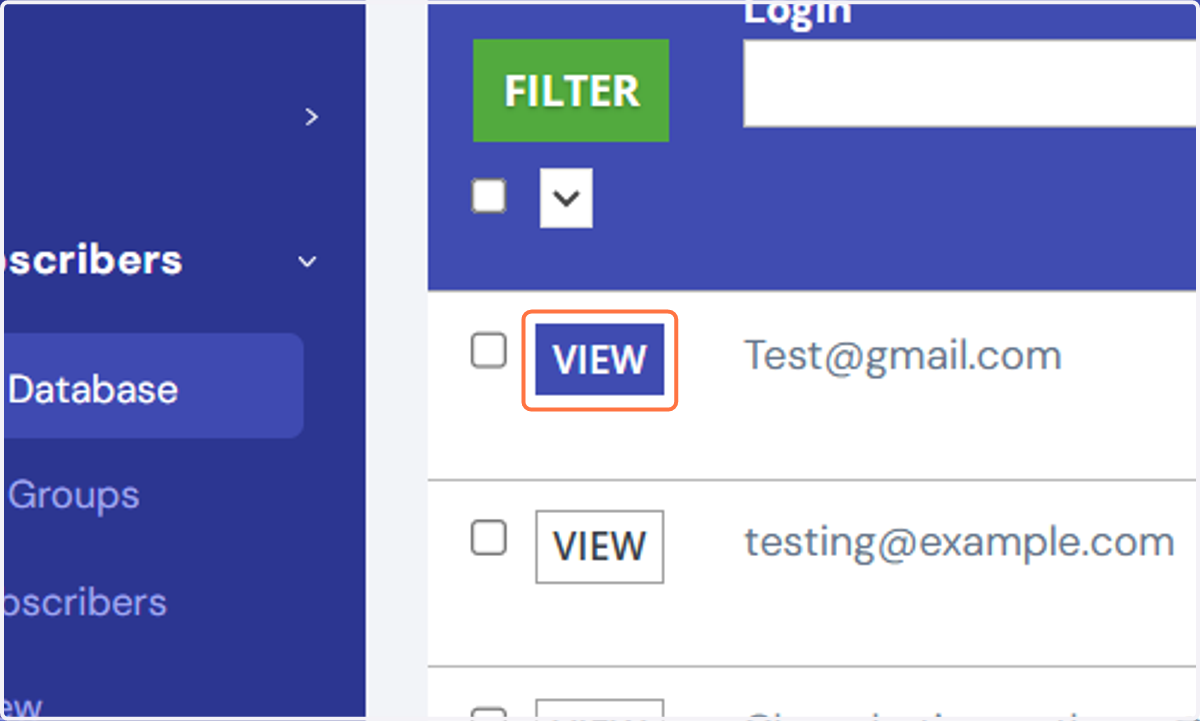 Click on the VIEW button next to the relevant subscriber record.