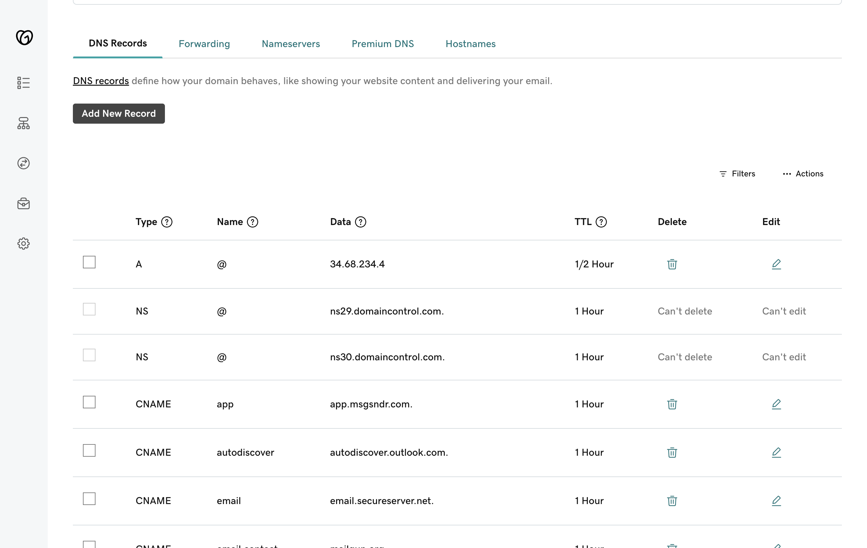 If you want to add a CName Record, click Add New Record