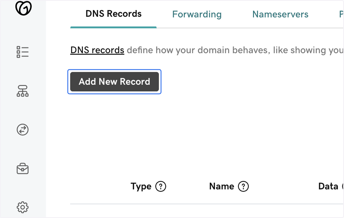 If you want to add a CName Record, click Add New Record