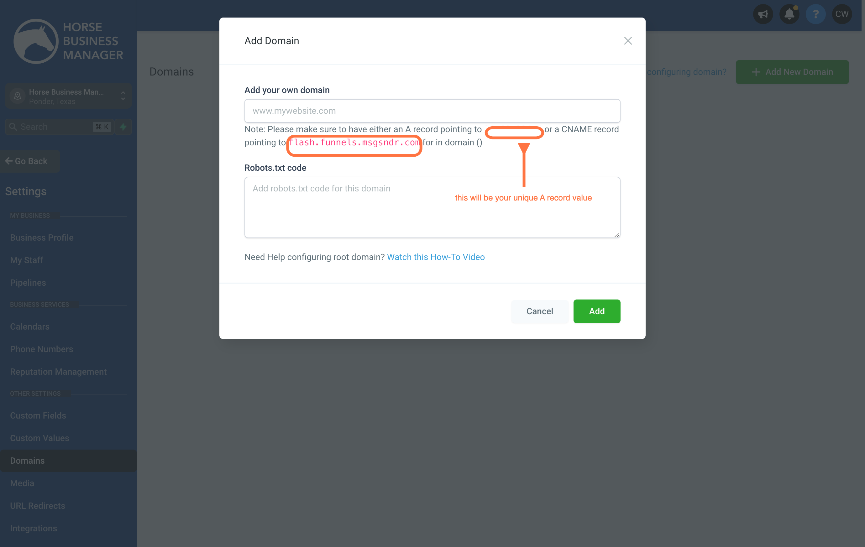 Type in your website's URL