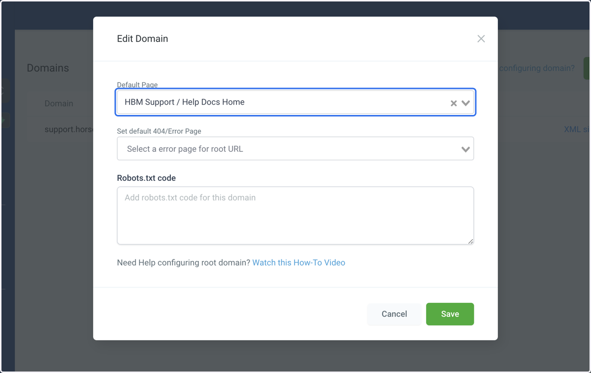 Select your default page (homepage) for the URL