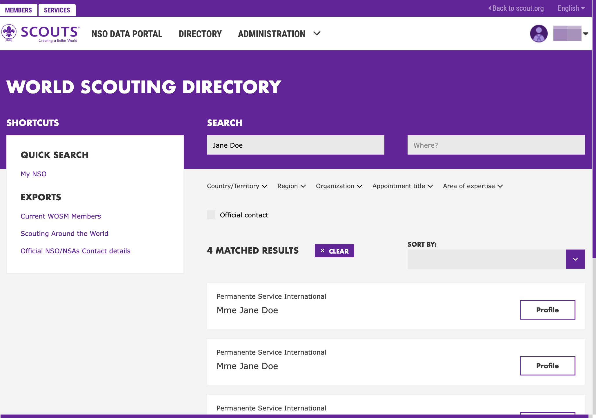 Export of official NSO/NSAs contact details