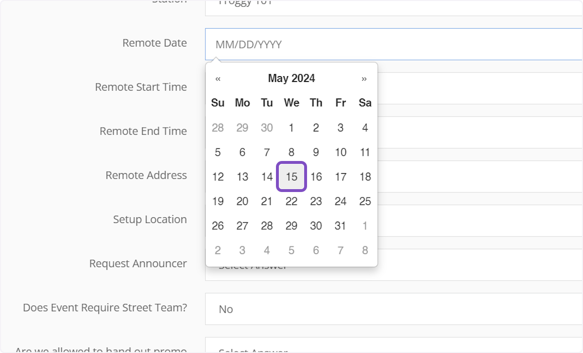 Click on the remote date field and select a date