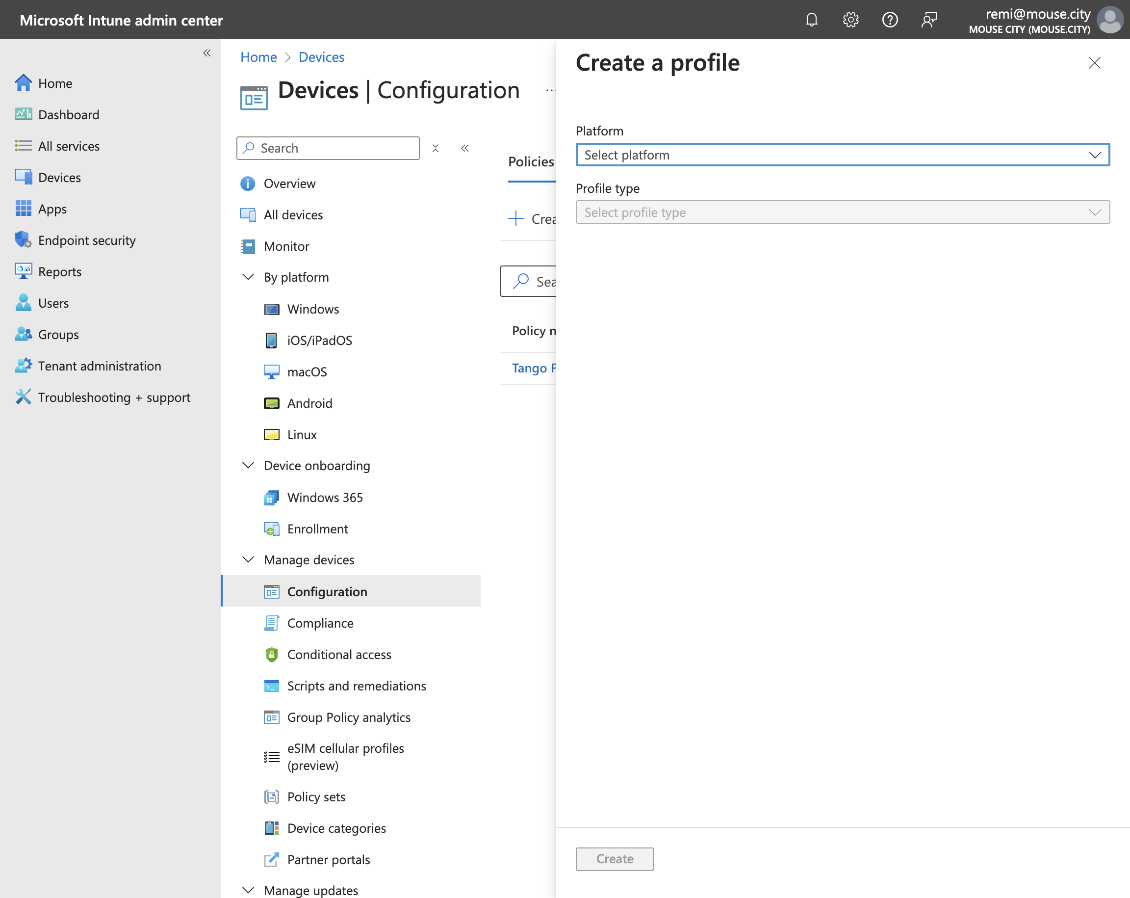 A. Click on Devices B. Click on Configuration C. Click on Platform