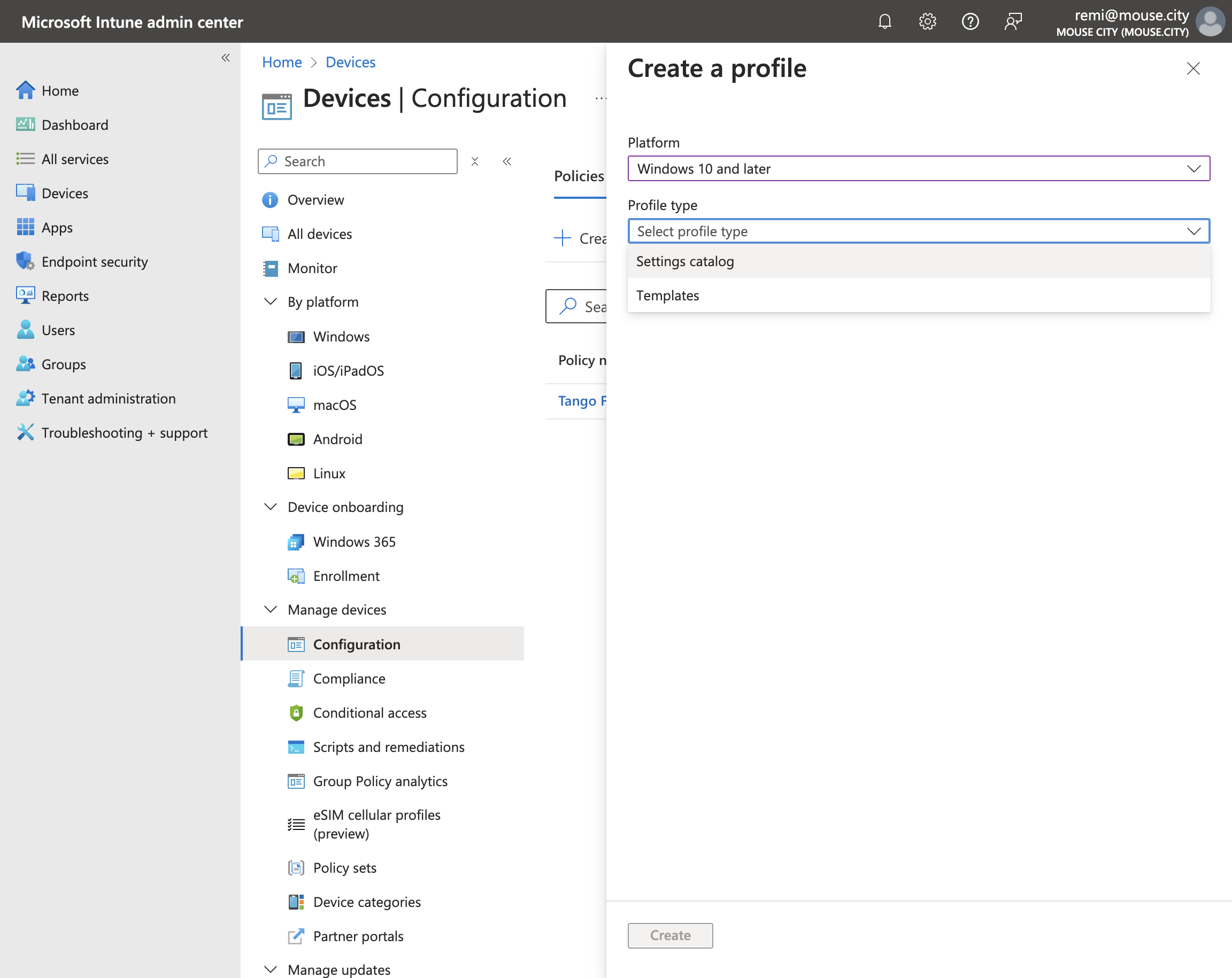 Click on Settings catalog