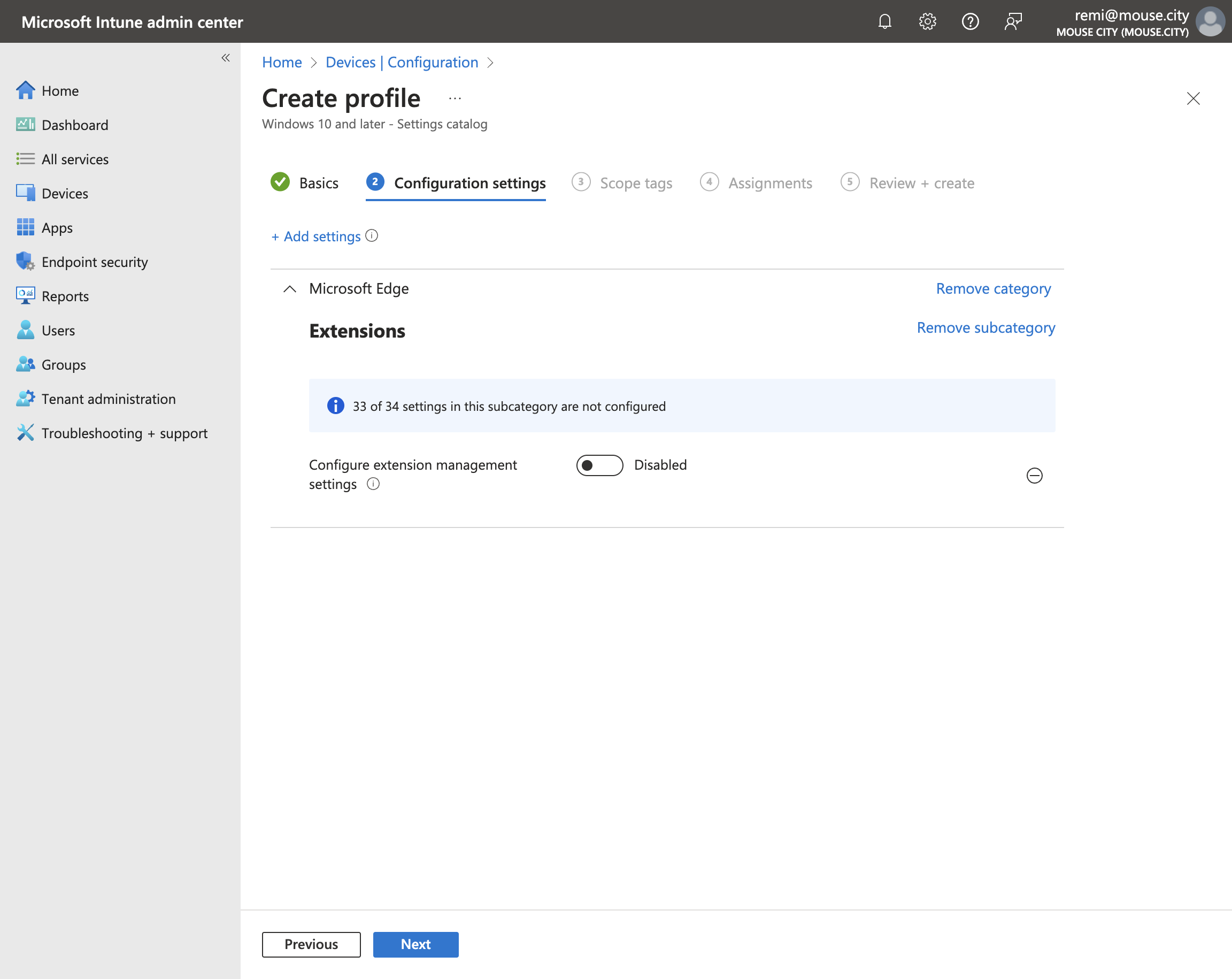 Click on Configure extension management settings