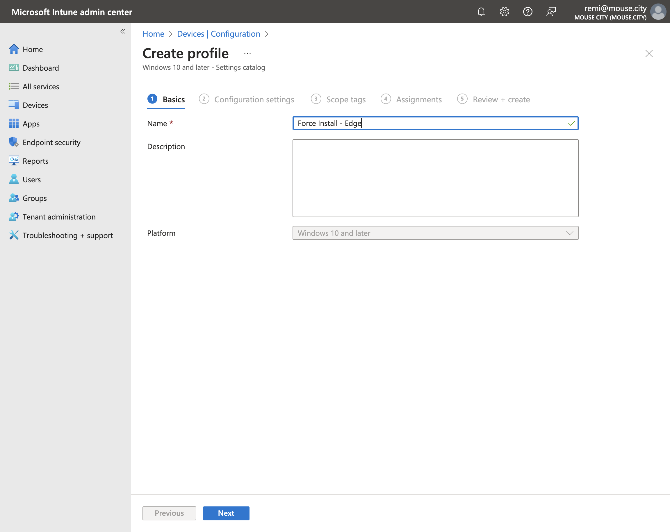 Type the name you want for the configuration.