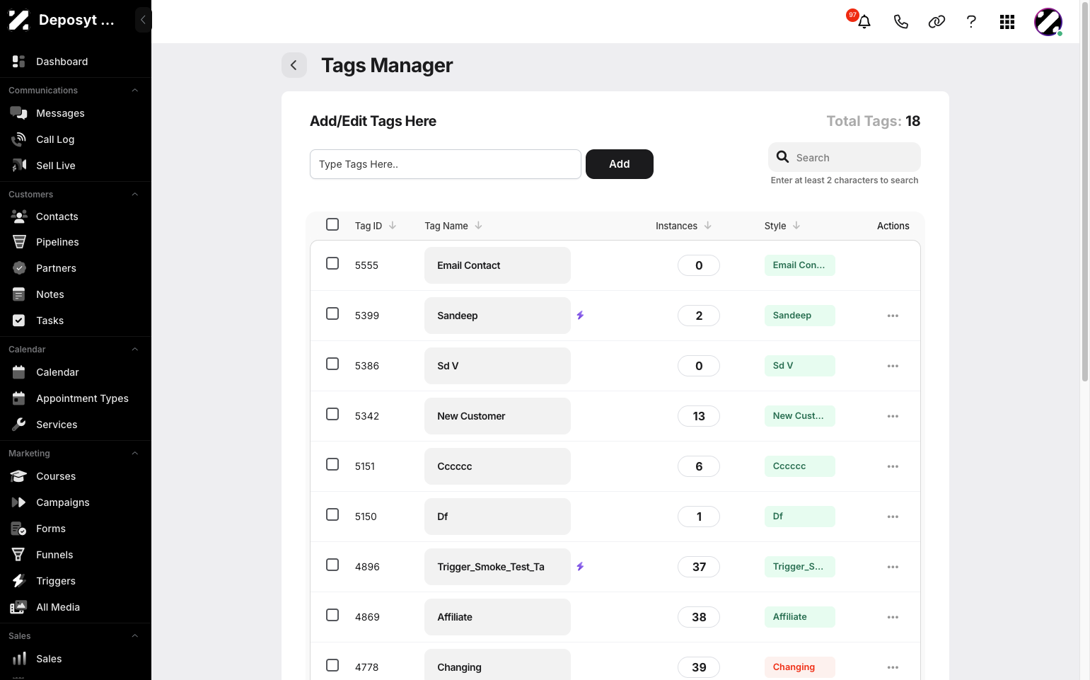 Step 4: You will be taken to the Tags section. Here, you can create and manage labels to organize and categorize contacts, making it easier to filter, search, and target specific groups.