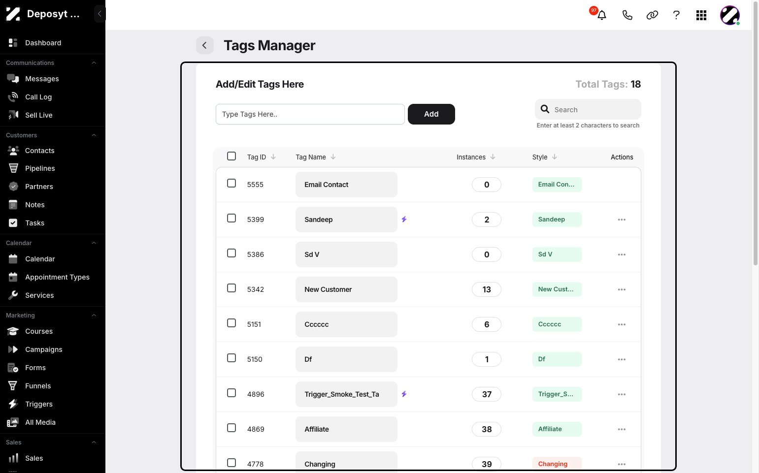 Step 4: You will be taken to the Tags section. Here, you can create and manage labels to organize and categorize contacts, making it easier to filter, search, and target specific groups.
