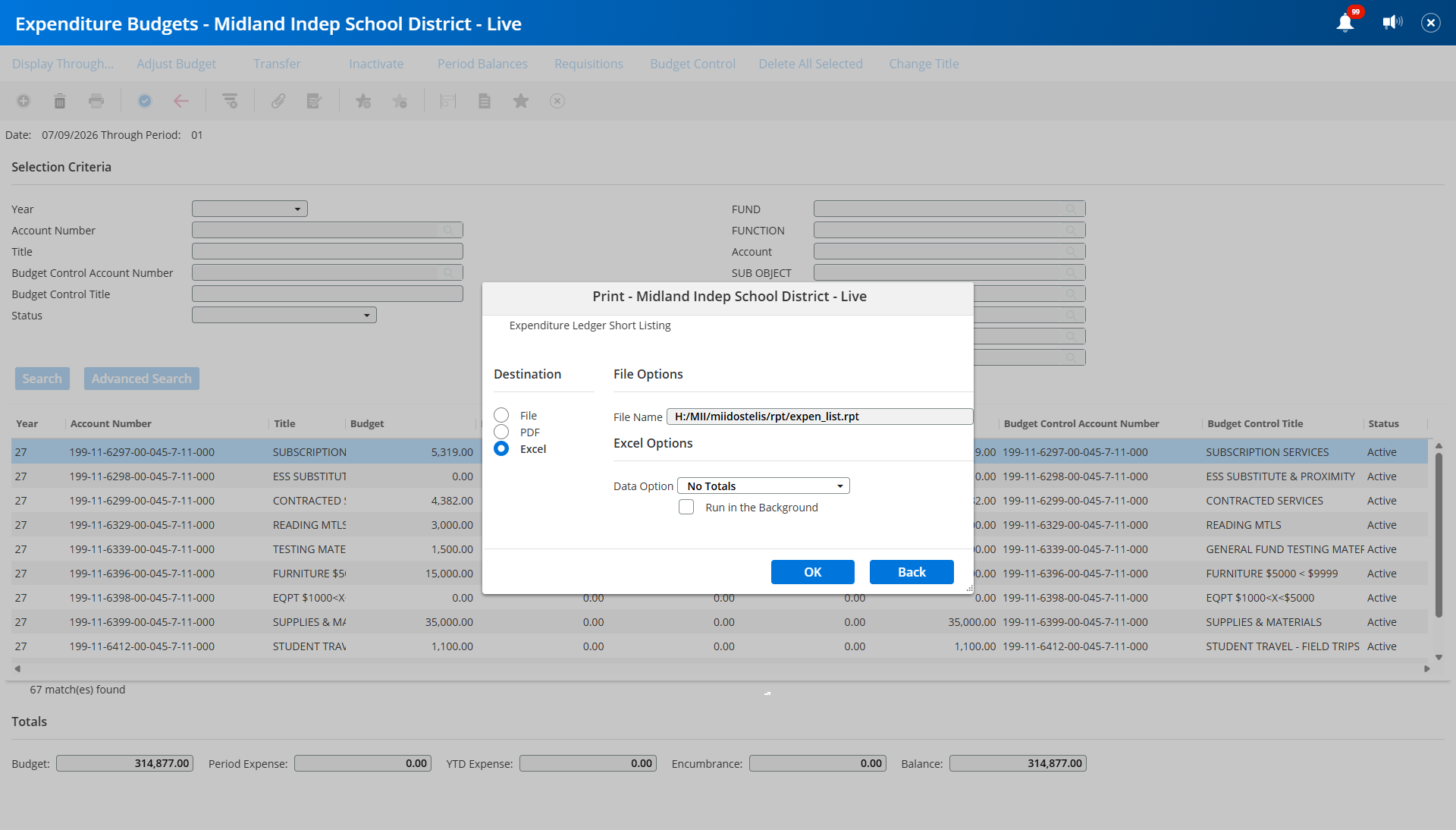 Click on Destination…Choose which format you would like to see. I recommend Excel so you can sort the data. If you choose PDF, download it- do NOT print, it will be very long.