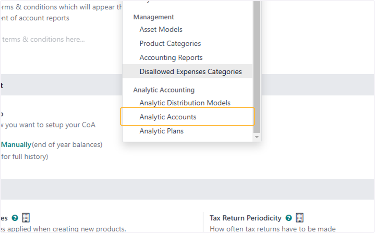 Click on Analytic Accounts
