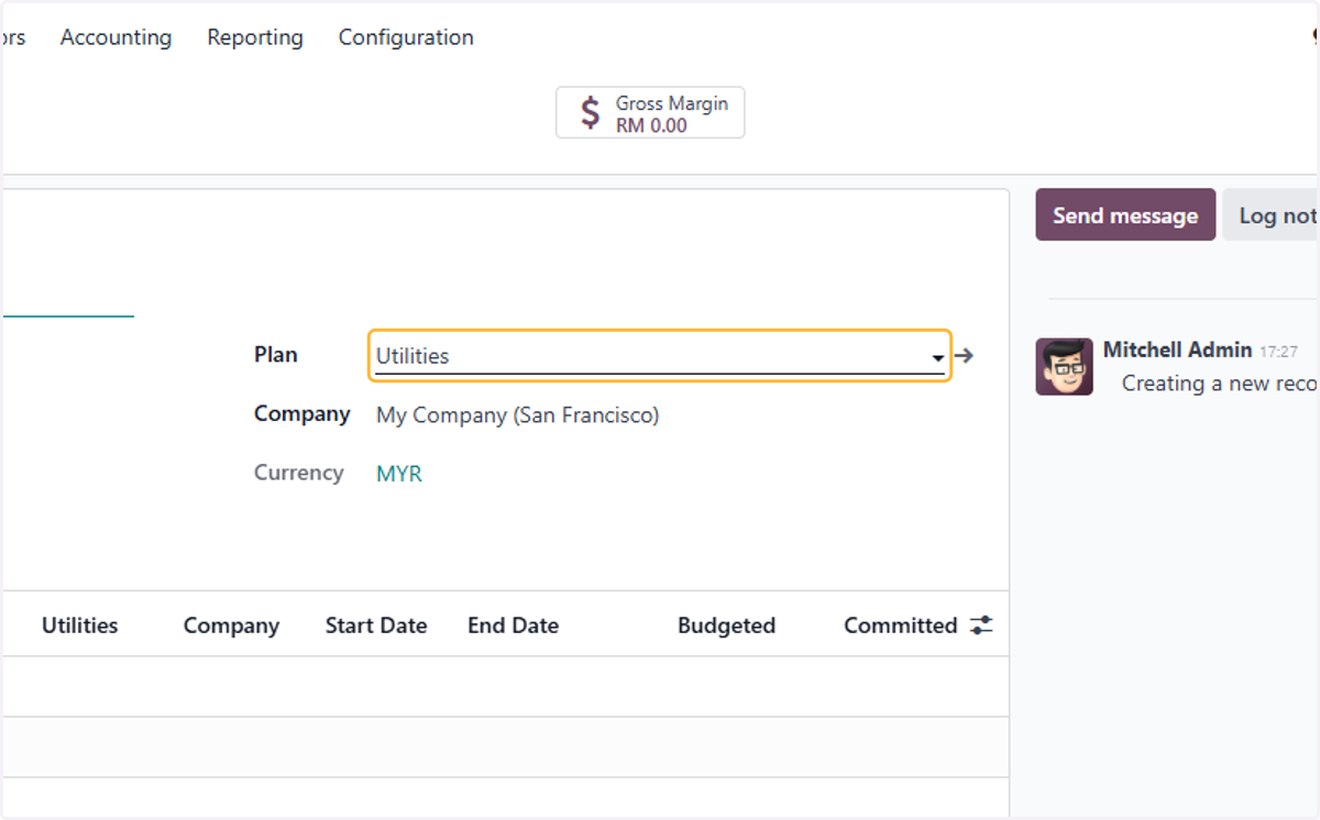 Creating the analytic account from within the plan automatically selects the plan. Amendable