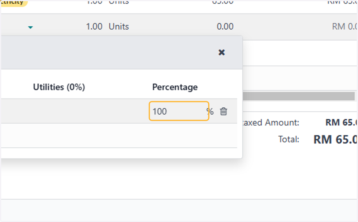 percentage assigned to distribute the cost across bill account