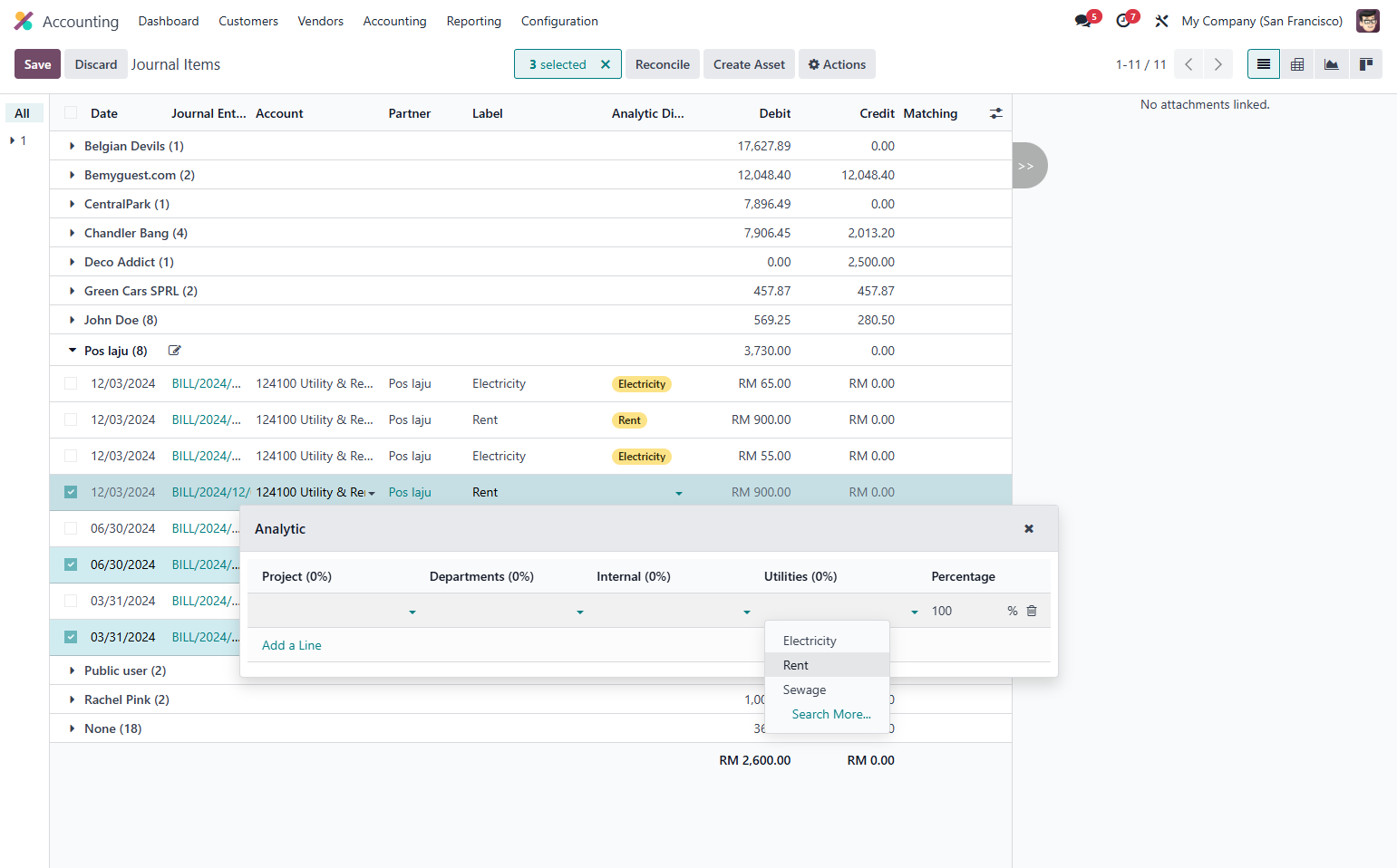 Select the relevant analytic account