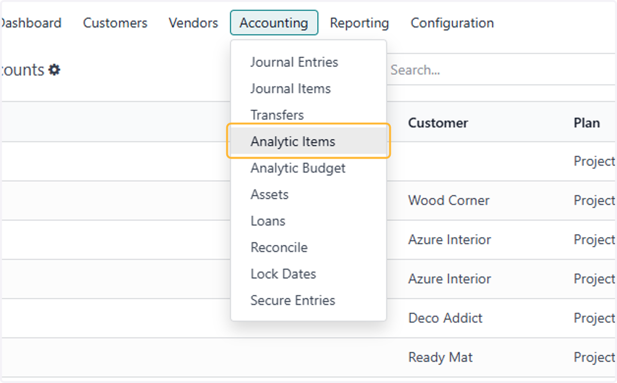 Click on Analytic Items