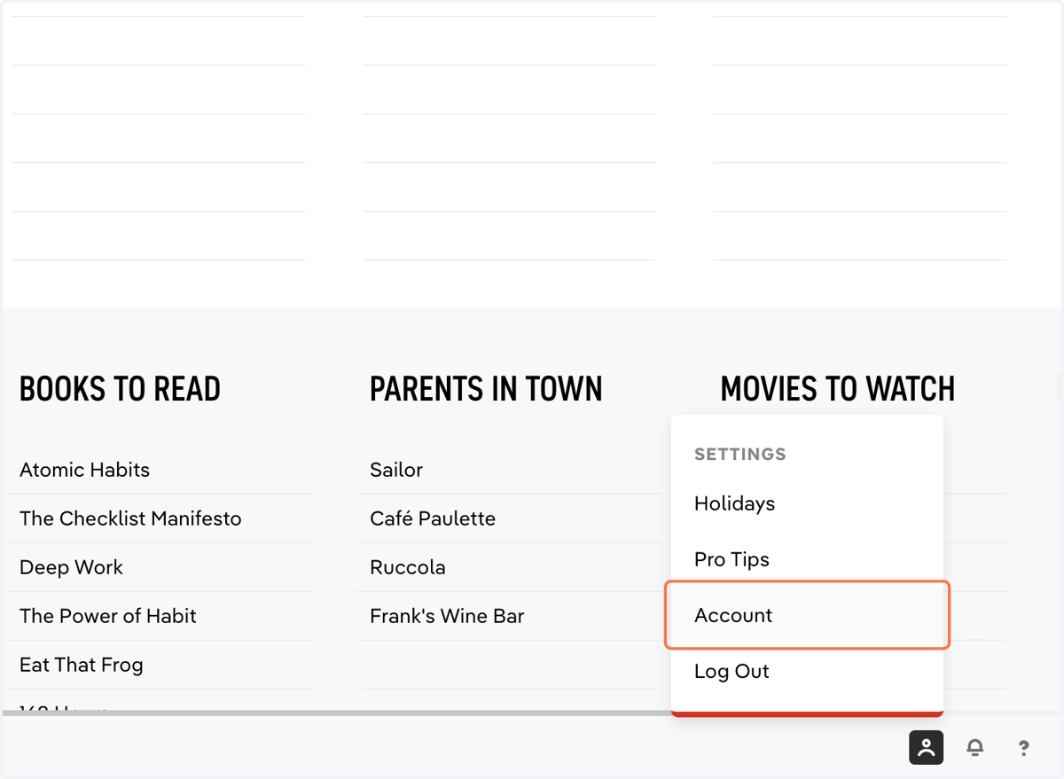 Click Settings > Account