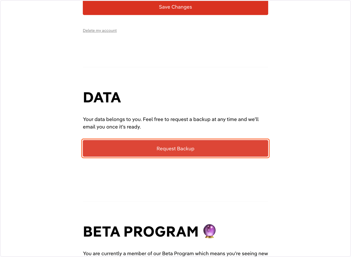 Scroll down and click 'Request Backup'