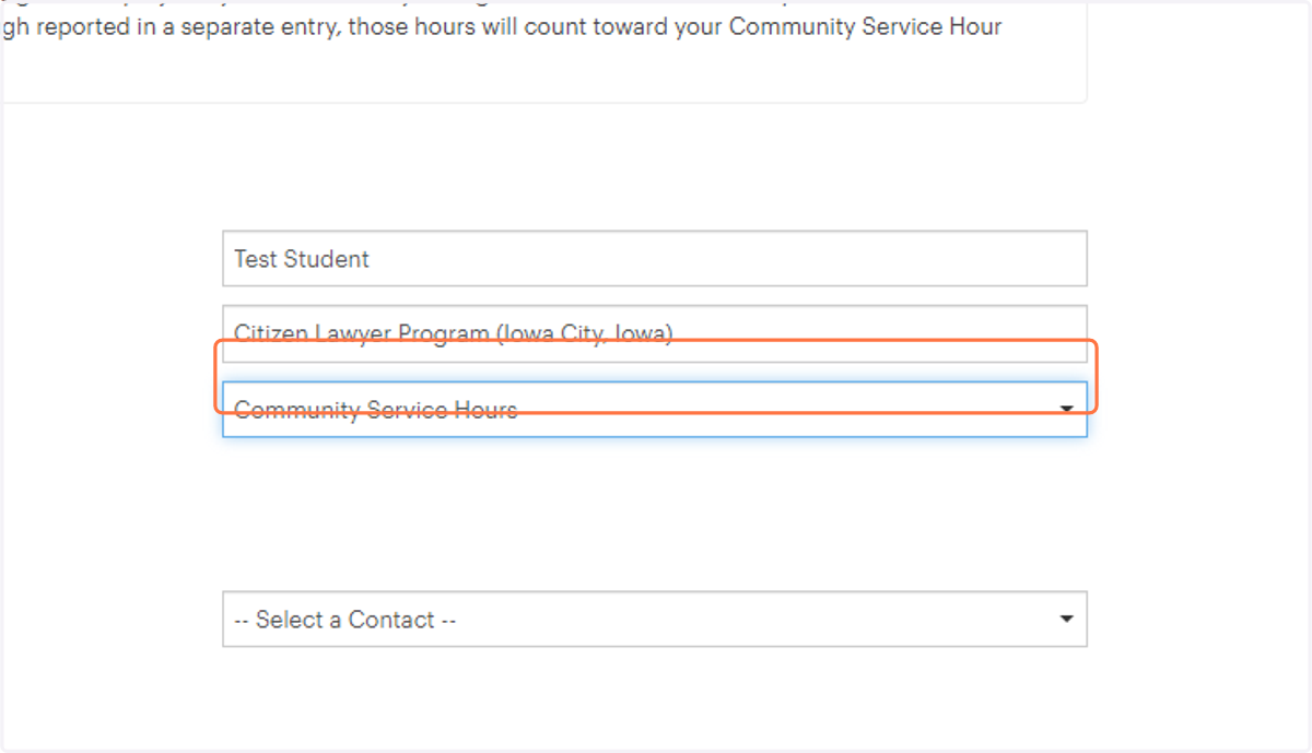 Select Community Service Hours as the Service Hour Type