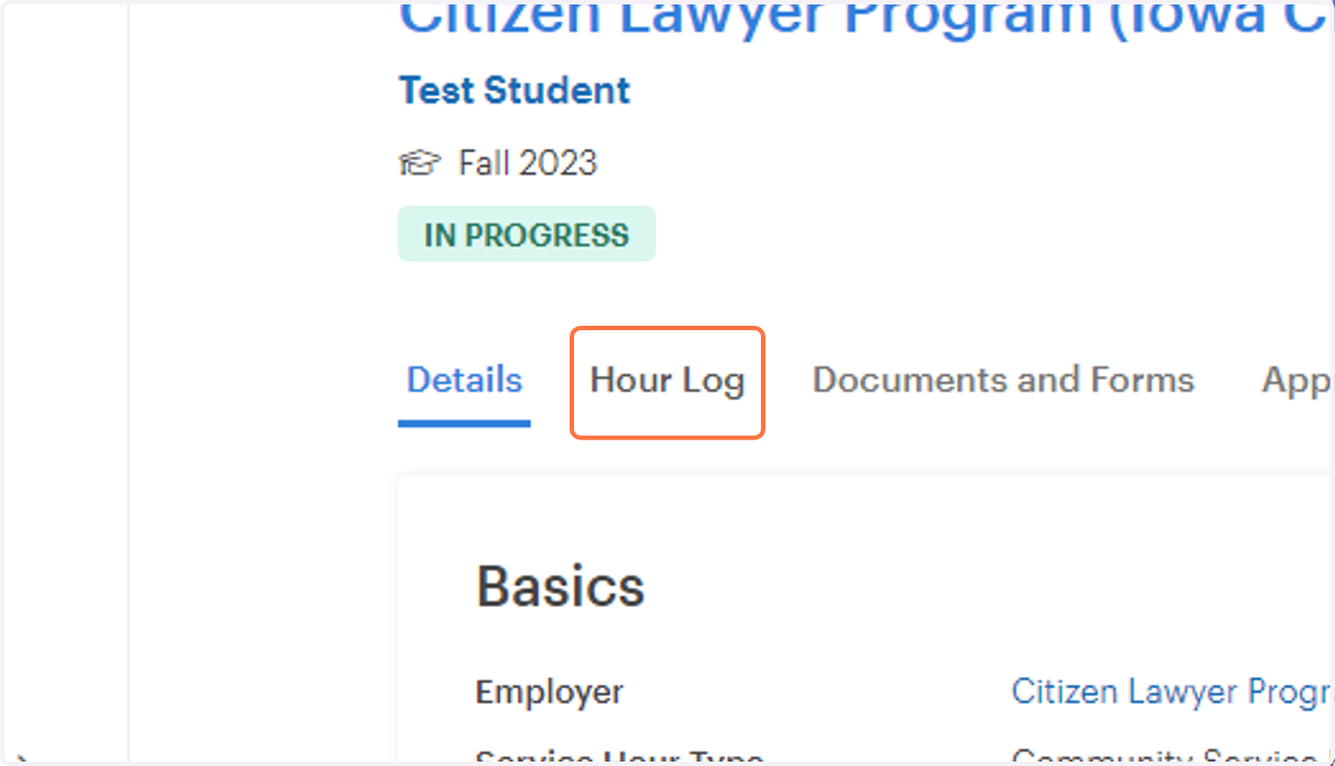 To report hours, click on Hour Log