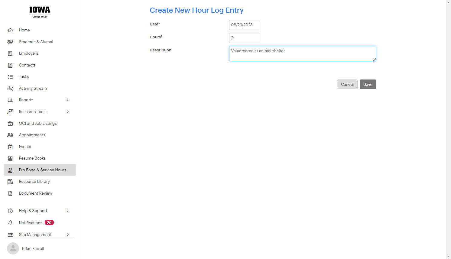 Click on Save to log this volunteer experience