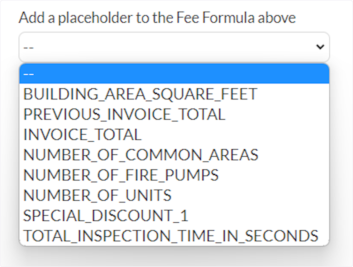 Select a placeholder for the fee formula.