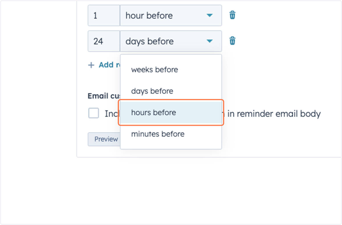 Click on hours before