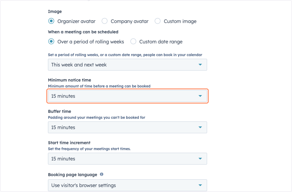 Click on Minimum notice time
