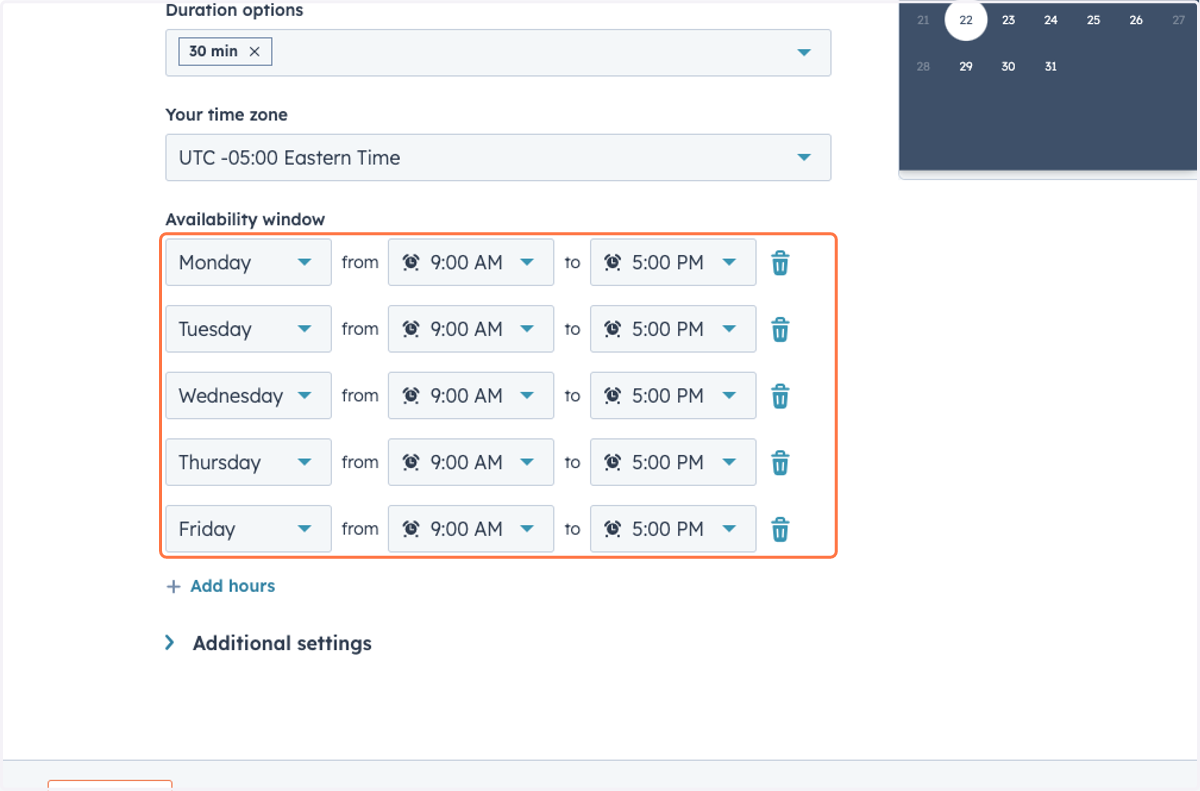 Click on Availability window