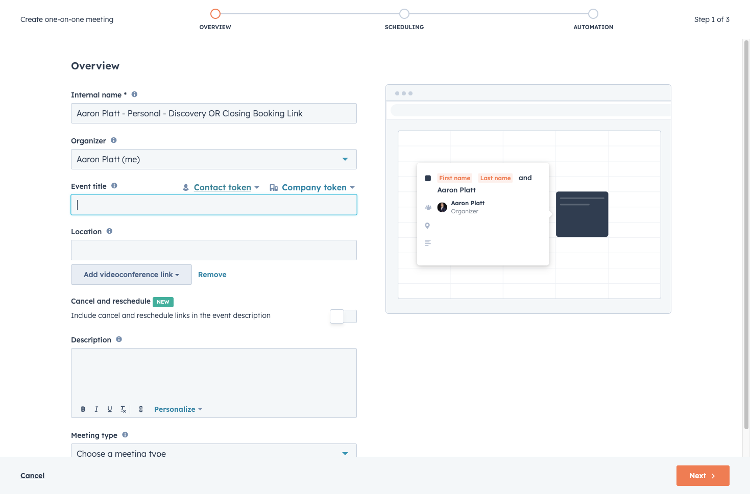 Click on Contact token