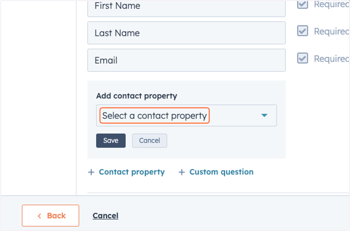 Click on Select a contact property