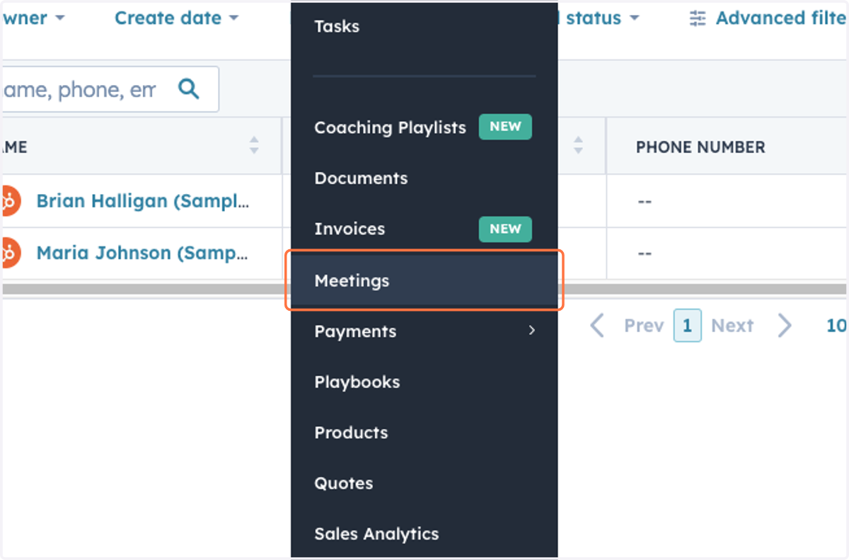 Click on Meetings