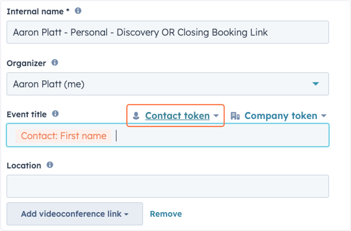 Click on Contact token