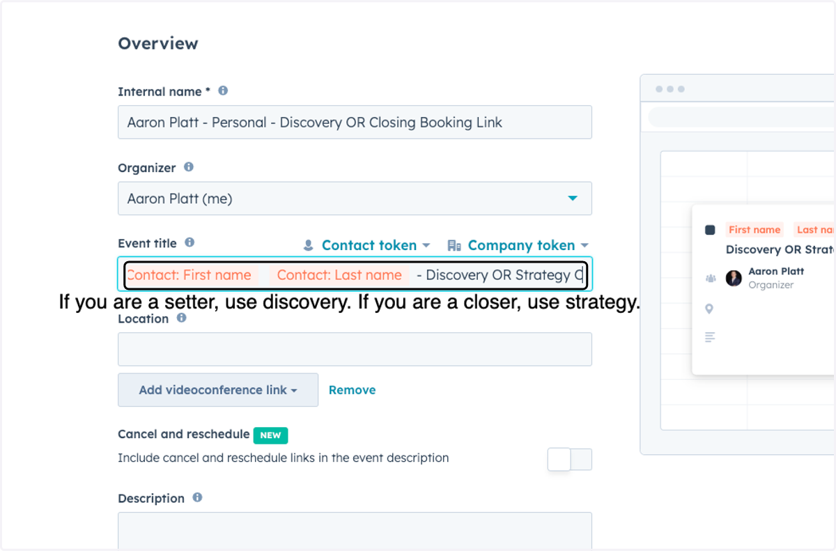 Type Contact: First name Contact: Last name - Discovery OR Strategy Call