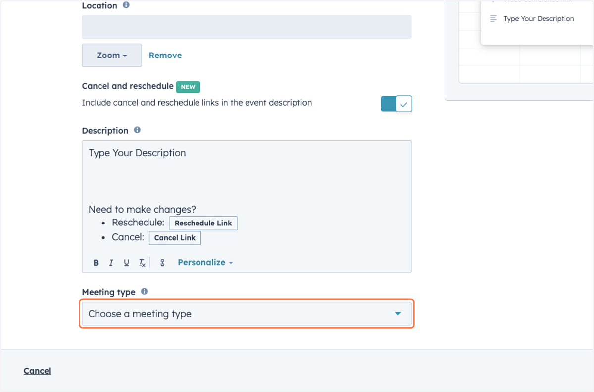 Click on Meeting type