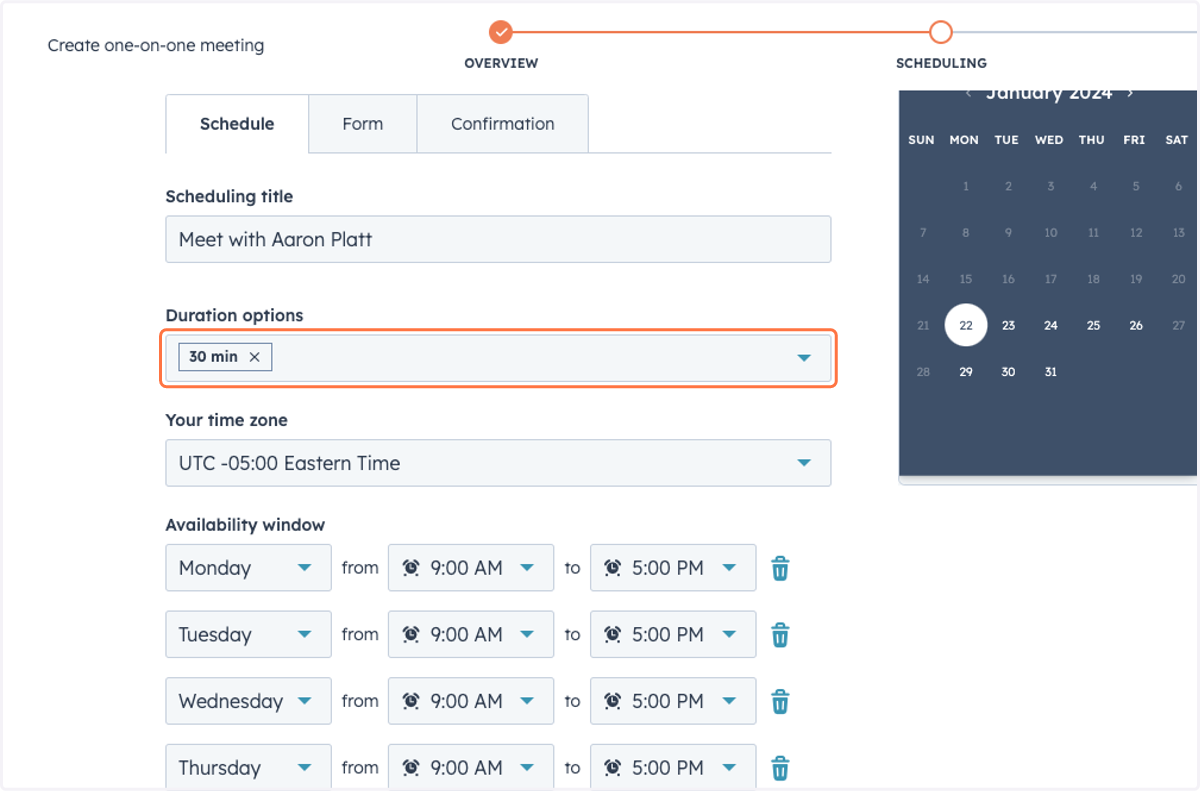 Click on Duration options
