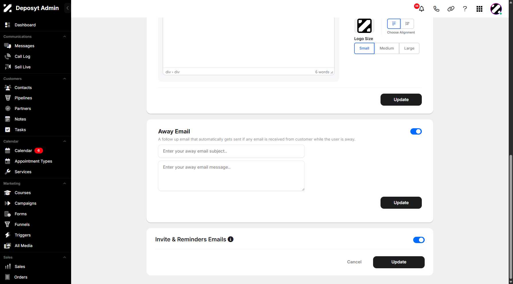 Step 11: Lastly, the Invite & Reminder Emails tab displays invite and reminder emails in the communication thread. This only applies to emails sent after you enable this setting.