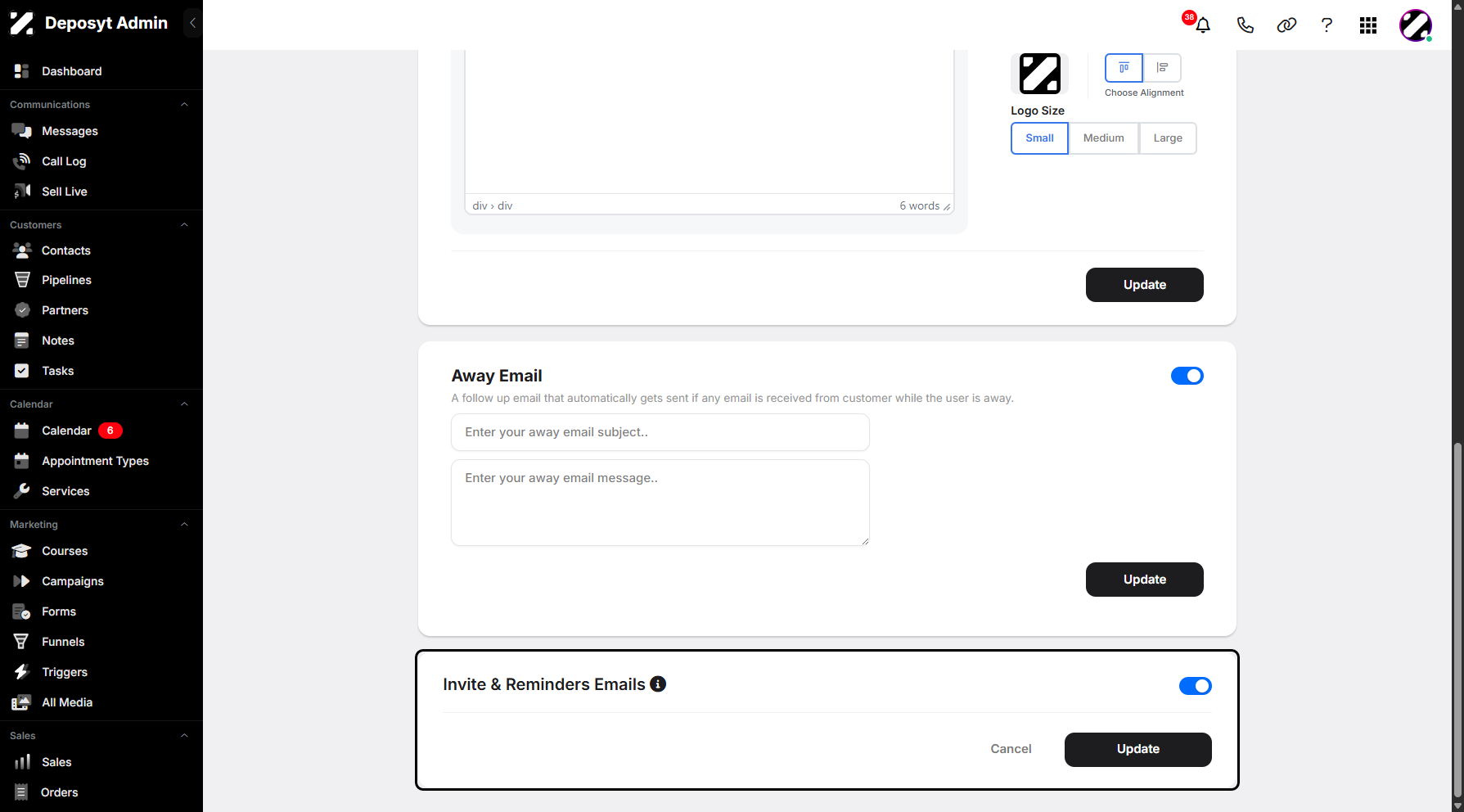 Step 11: Lastly, the Invite & Reminder Emails tab displays invite and reminder emails in the communication thread. This only applies to emails sent after you enable this setting.