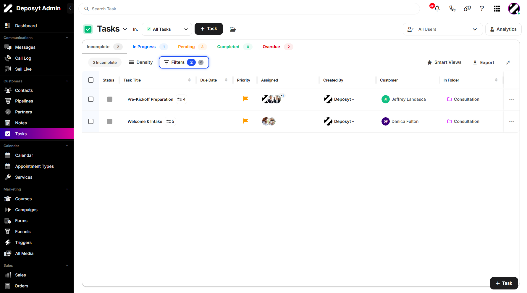 Step 6: You can now view all tasks that correspond to your filter settings.