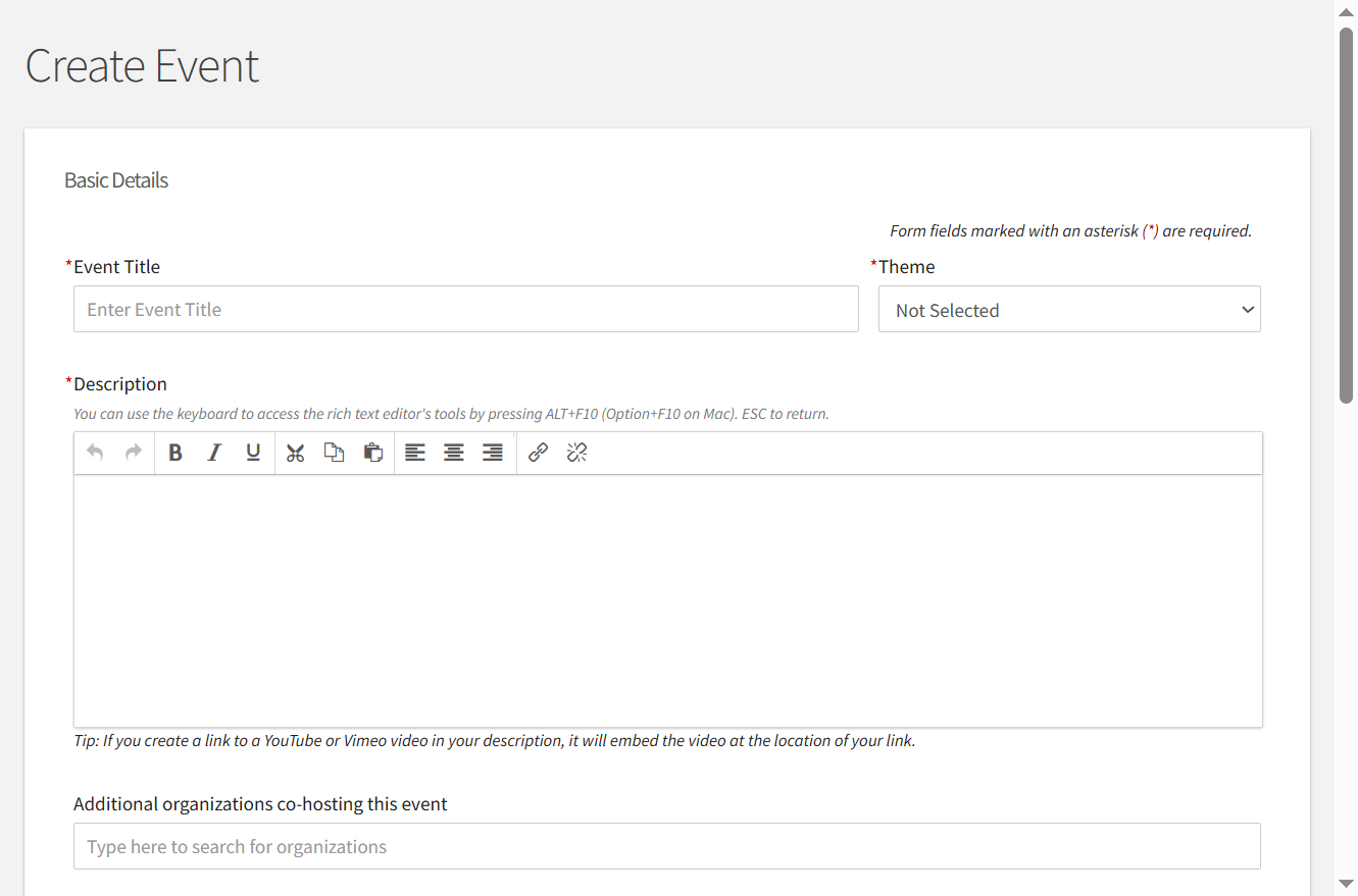 Fill out the event details