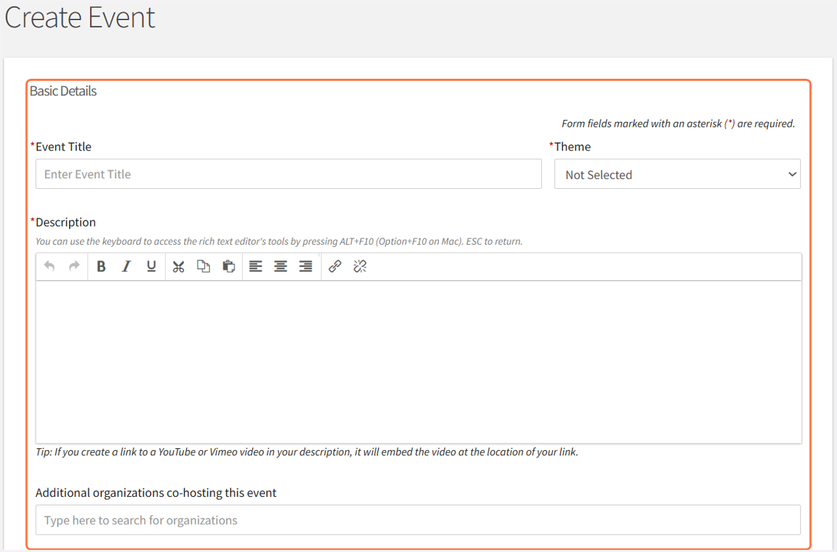 Fill out the event details
